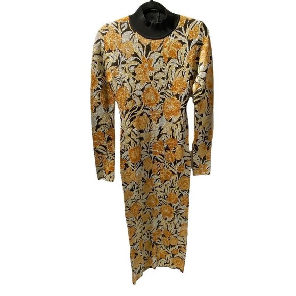 NEW PACO RABANNE Metallic Jacquard-knit Turtleneck Midi Dress - Picture 5 of 12